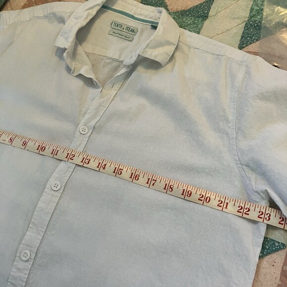 Tenth + Ocean Linen Shirt Mens L White Button Up Short Sleeve Camp Coastal - Picture 6 of 7